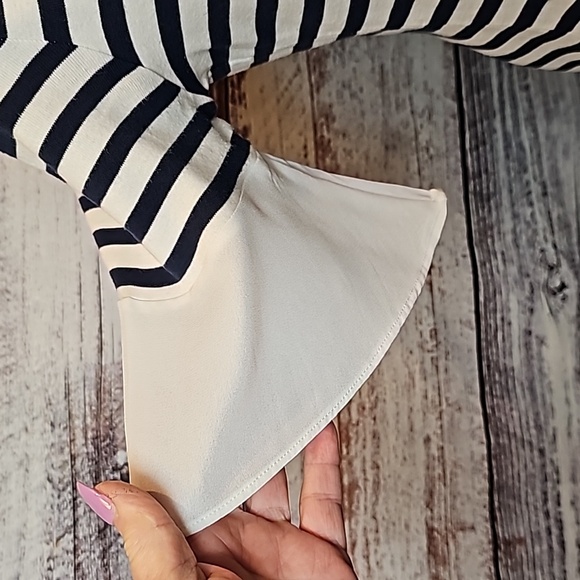 NAUTICA BLUE & WHITE STRIPED SHORT FLUTTER SLEEVE PULLOVER TEE - Picture 6 of 11